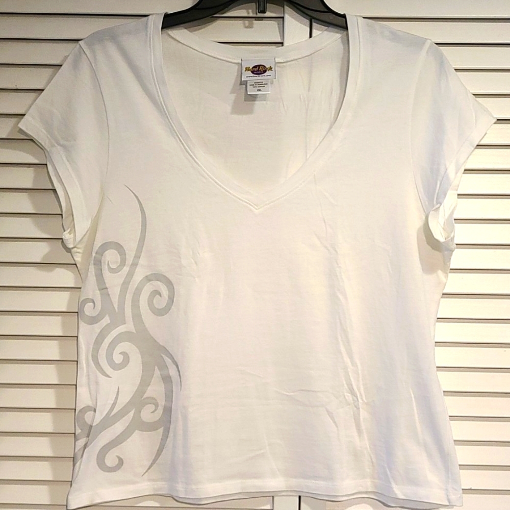 Hard Rock T shirt Shrunk to Size L w gray scroll VTG  Hollywood EUC